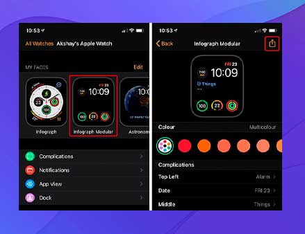 selecciona la esfera del reloj que quieres compartir