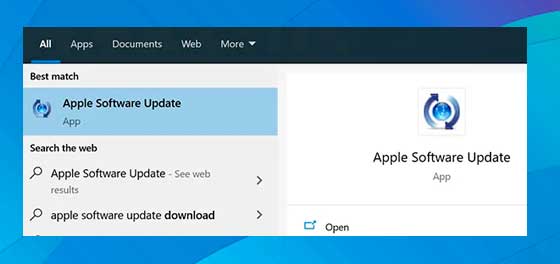 Busca Apple Software Update mediante la búsqueda de Cortana y ábrel