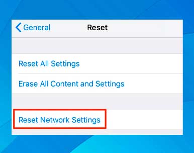 Seleccione la opción Restablecer configuración de red