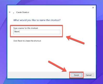 haga clic en Finalizar para crear el acceso directo.