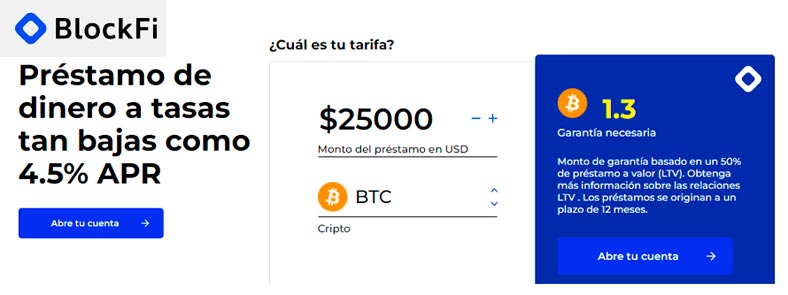 Proceso de solicitud de un criptopréstamo blockfi