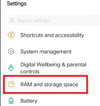 RAM y espacio de almacenamiento